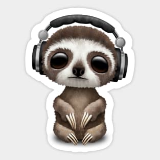 Cute Baby Sloth Deejay Wearing Headphones Sticker